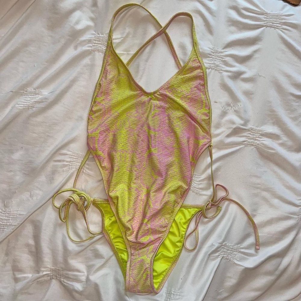 Victoria’s Secret Swim light pink and neon green one piece swimsuit!